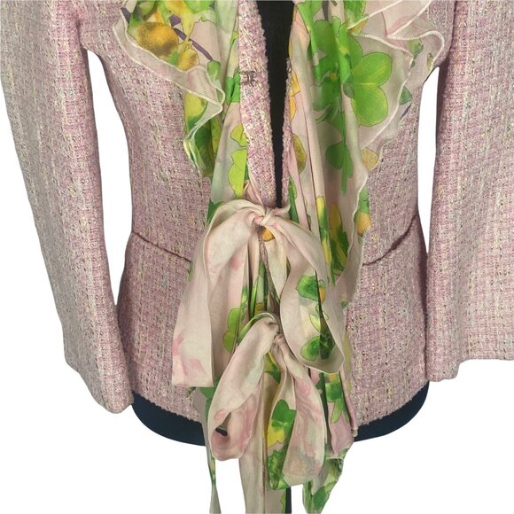 Tweed Blazer LEA ROME Women Size M/L Pink Ruffle Front Feminine Elegant Stylish - Picture 4 of 10